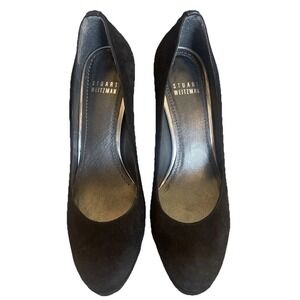 Stuart Weitzman Black Suede Mary Mid Square Toe Pumps Sz 6M Dressy Formal